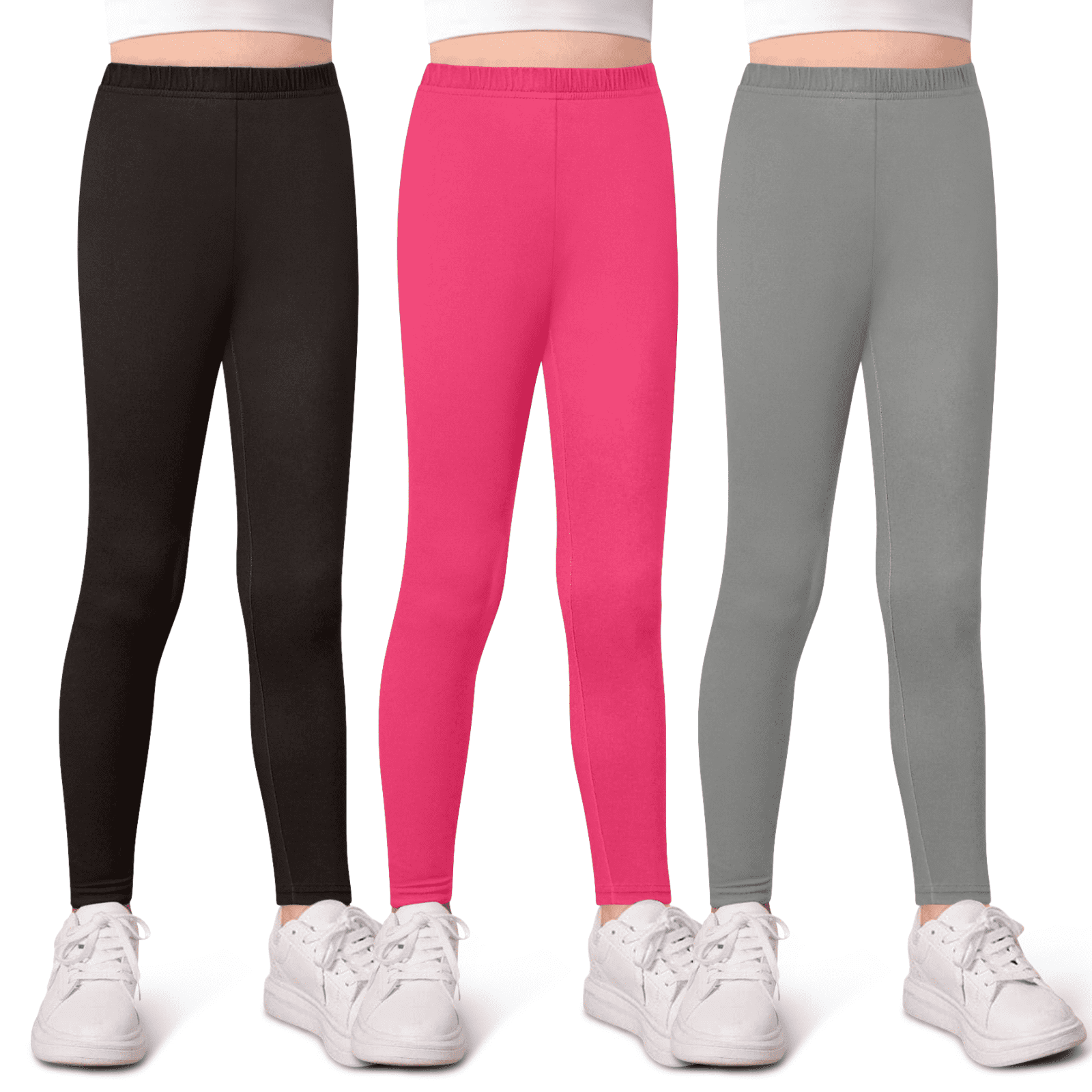 Tungbrin 4 Pack Girls Leggings Toddler Comfort Stretchy High Waisted Pants Kids Full Length Pull On Tights Multipack