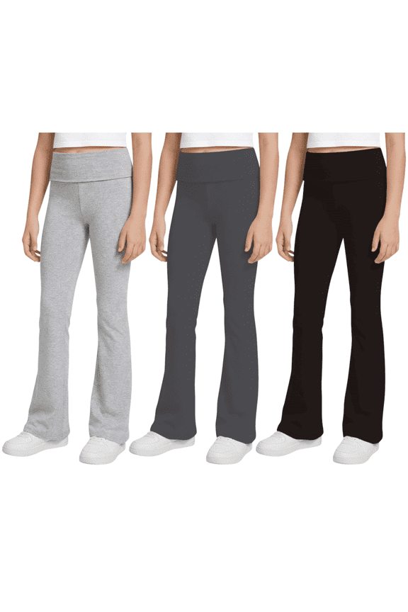 3-Pack Girls Leggings- Foldover Pants Wide Leg Flare Leggings for Girls Clothes Made in USA