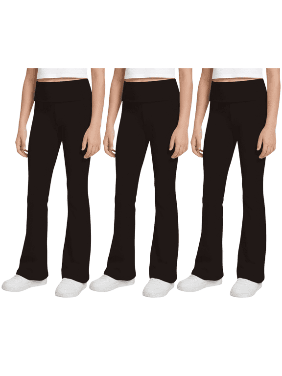 3-Pack Girls Leggings- Foldover Pants Wide Leg Flare Leggings for Girls Clothes Made in USA