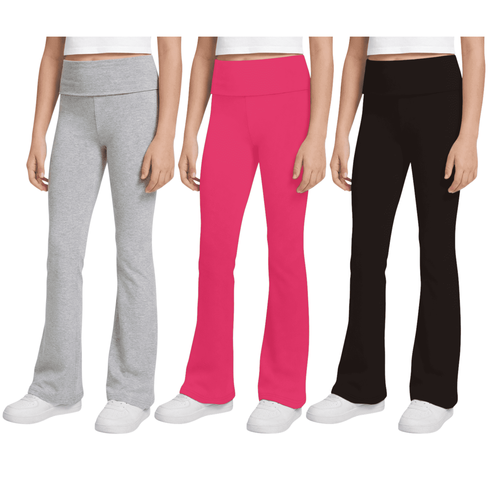 3-Pack Girls Leggings- Foldover Pants Wide Leg Flare Leggings for Girls Clothes Made in USA