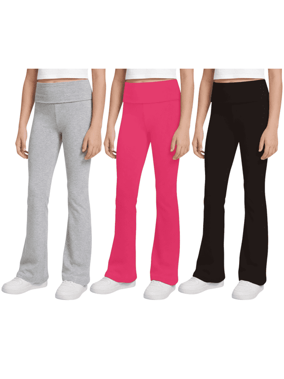 3-Pack Girls Leggings- Foldover Pants Wide Leg Flare Leggings for Girls Clothes Made in USA