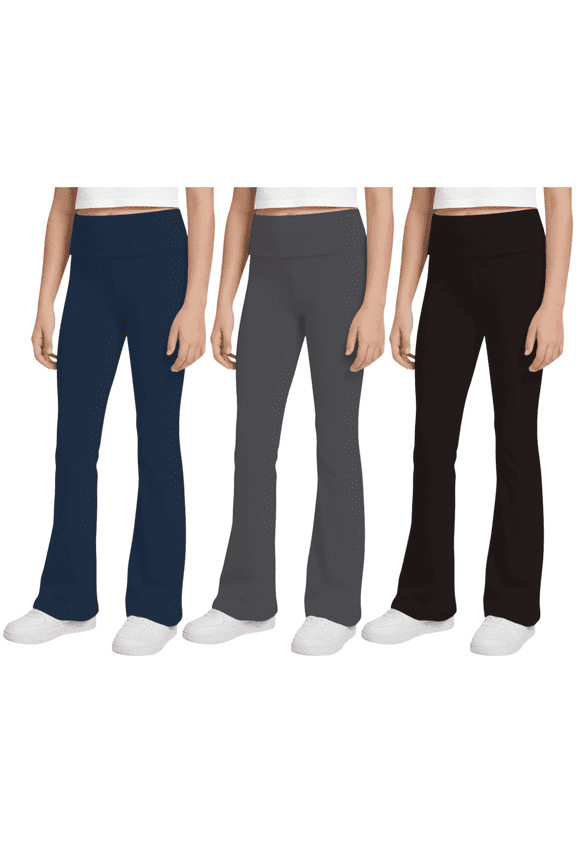 3-Pack Girls Leggings- Foldover Pants Wide Leg Flare Leggings for Girls Clothes Made in USA