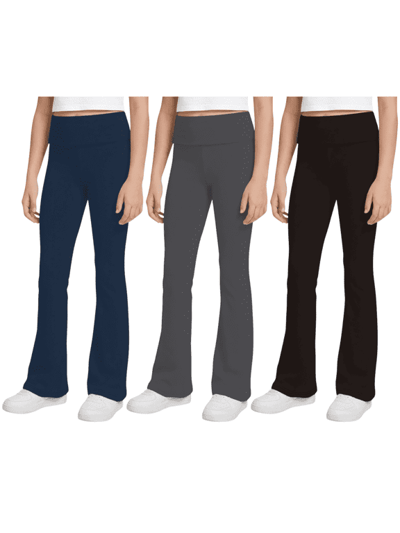 3-Pack Girls Leggings- Foldover Pants Wide Leg Flare Leggings for Girls Clothes Made in USA