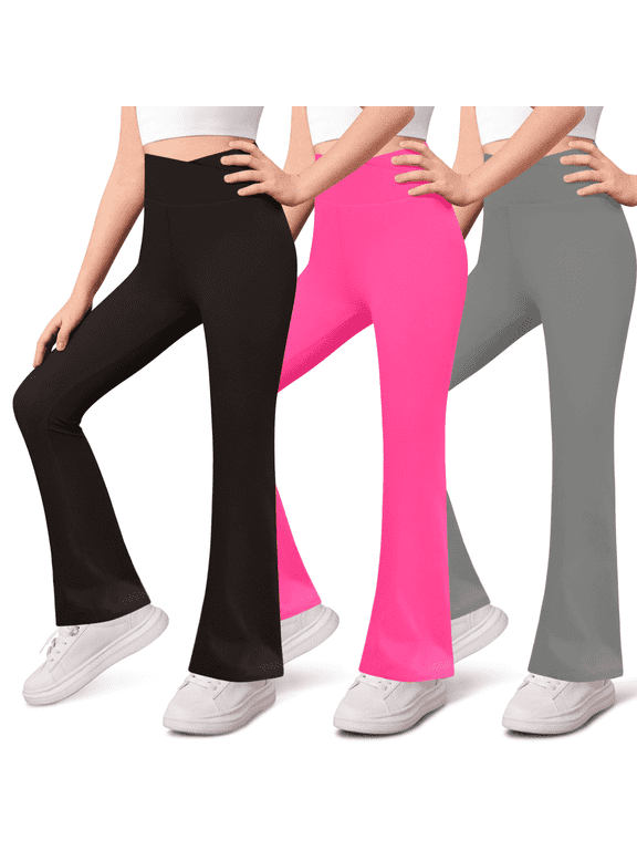 3-Pack Girls Leggings- High Waist Wide Leg Flare Leggings for Girls Clothes Made in USA