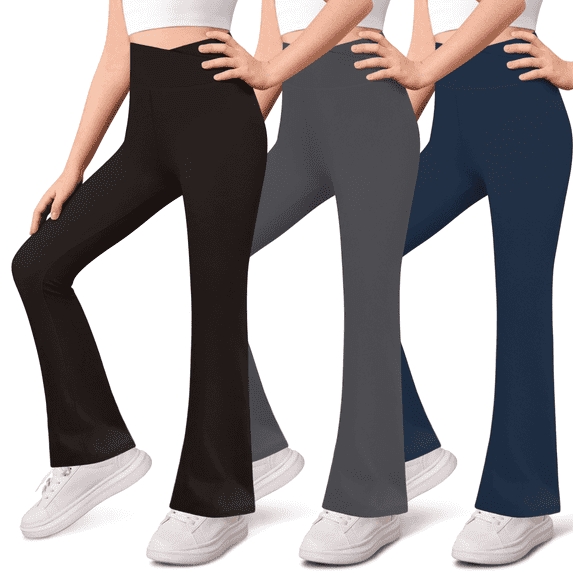 Sweet Hearts 3-Pack Girls Leggings- High Waist Wide Leg Flare Leggings for Girls Clothes Made in USA