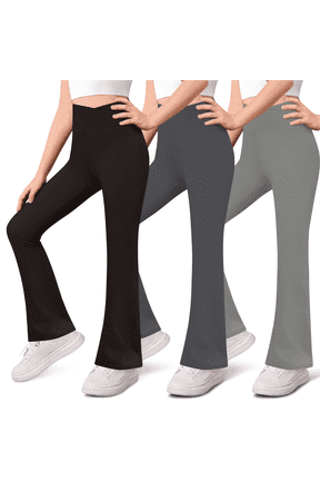 3-Pack Girls Leggings- High Waist Wide Leg Flare Leggings for Girls Clothes Made in USA