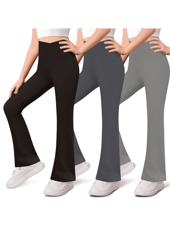 3-Pack Girls Leggings- High Waist Wide Leg Flare Leggings for Girls Clothes Made in USA
