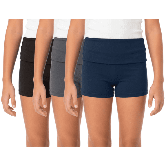 Sweet Hearts 3-Pack Girls Shorts- Foldover Biker Shorts for Girls High Waisted Black Shorts Casual Tween Summer Girls Clothes Made in USA