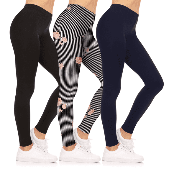 Sweet Hearts 3-Pack Leggings for Women- Elastic Waist Tummy Control Buttery Soft Women's Leggings Made in USA