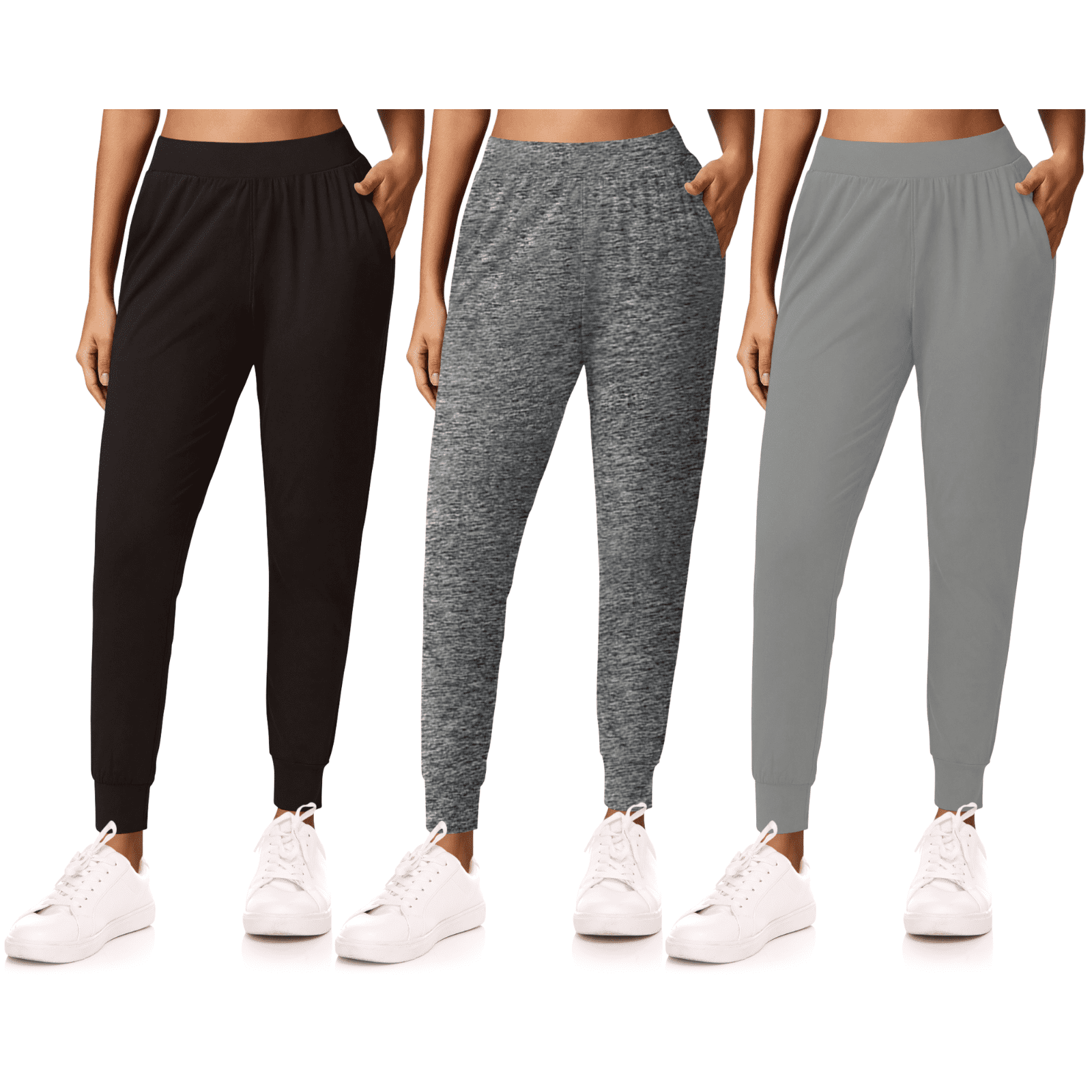 3-Pack Womens Joggers with Pockets- Elastic Waist Soft Sweatpants for Women Yoga Pants Made in USA