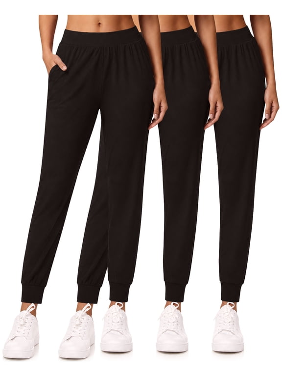 3-Pack Womens Joggers with Pockets- Elastic Waist Soft Sweatpants for Women Yoga Pants Made in USA