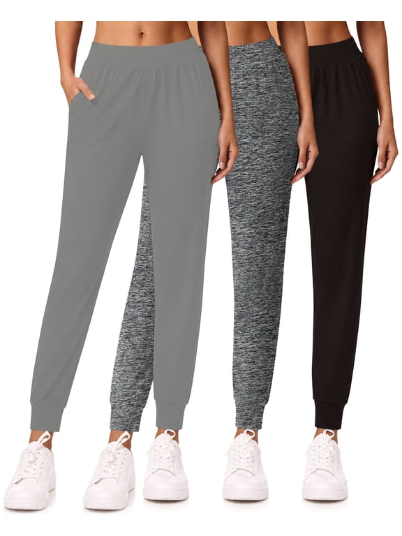 3-Pack Womens Joggers with Pockets- Elastic Waist Soft Sweatpants for Women Yoga Pants Made in USA
