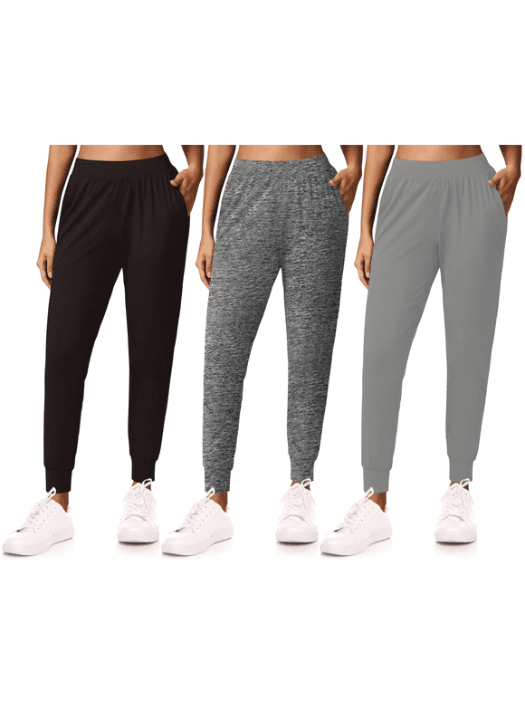 3-Pack Womens Joggers with Pockets- Elastic Waist Soft Sweatpants for Women Yoga Pants Made in USA