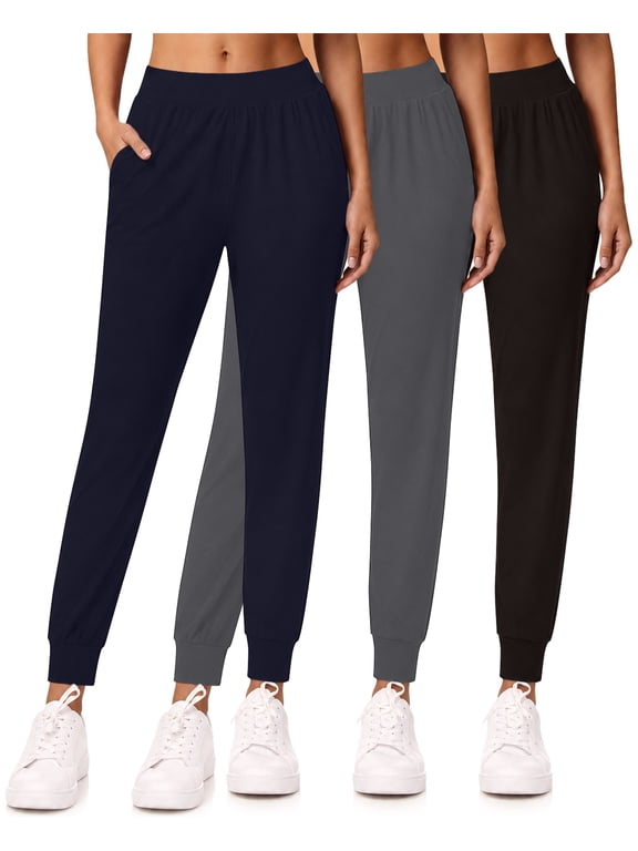 3-Pack Womens Joggers with Pockets- Elastic Waist Soft Sweatpants for Women Yoga Pants Made in USA