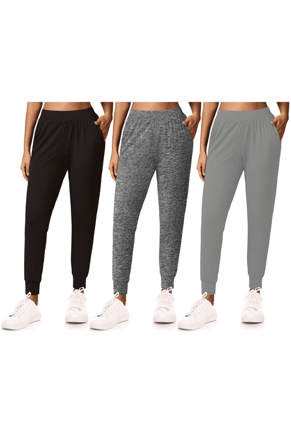 3-Pack Womens Joggers with Pockets- Plus Size Elastic Waist Soft Sweatpants for Women Yoga Pants Made in USA