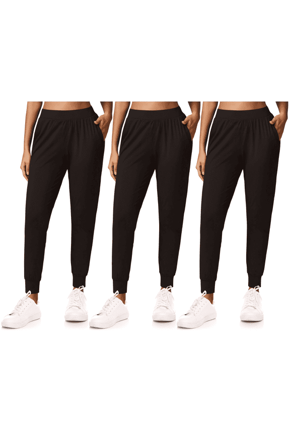 3-Pack Womens Joggers with Pockets- Plus Size Elastic Waist Soft Sweatpants for Women Yoga Pants Made in USA