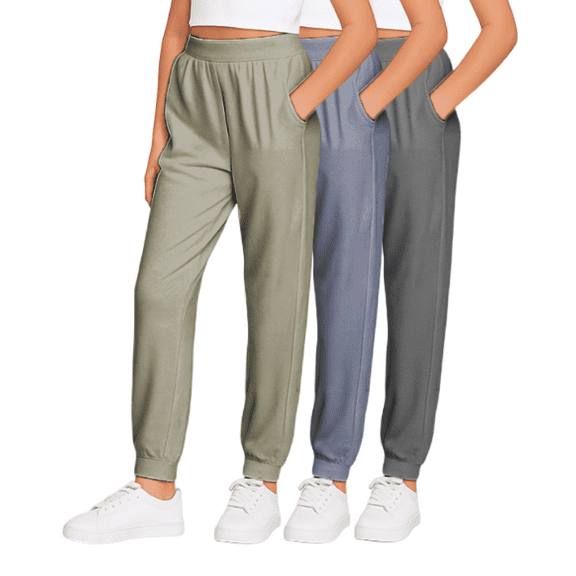 Sweet Hearts Girls' Sweatpants - 3 Pack Performance Jogger Pants with Pockets - High Waisted (5-18)