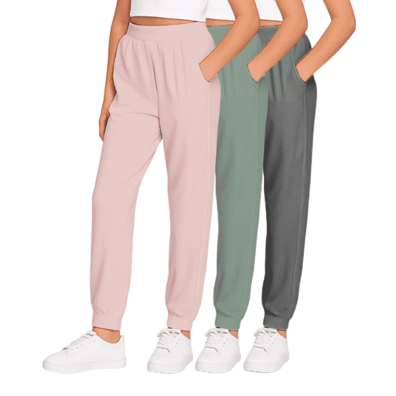 Sweet Hearts Girls' Sweatpants - 3 Pack Performance Jogger Pants with Pockets - High Waisted (5-18)