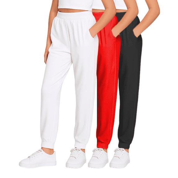 Sweet Hearts Girls' Sweatpants - 3 Pack Performance Jogger Pants with Pockets - High Waisted (5-18)