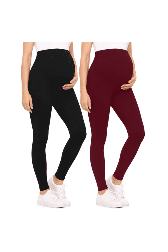 2-Pack Maternity Leggings for Women- High Waist Maternity Pants Pregnancy Clothes for Women Made in USA