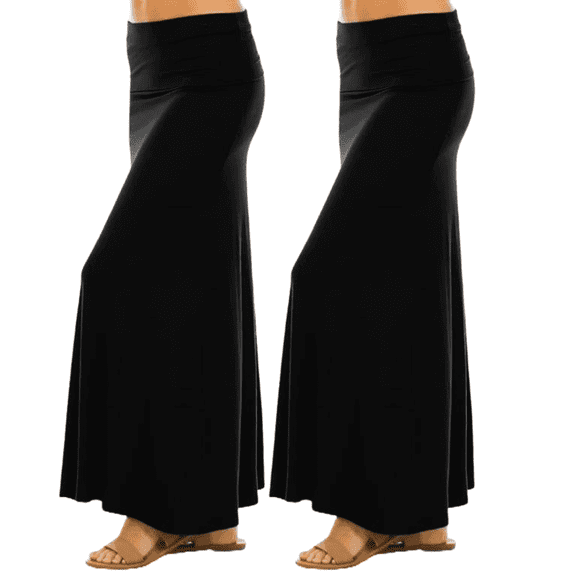 Sweet Hearts Maxi Skirt for Women- Foldover High Waist Long Flare A-Line Skirt Maxi Dress XS-XL Made in USA (2Black, Large)