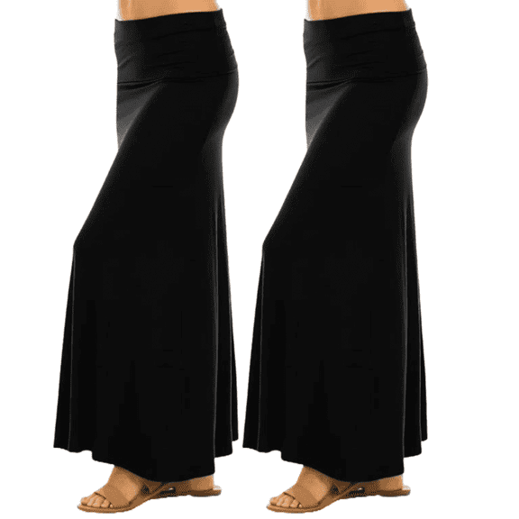 Sweet Hearts Maxi Skirt for Women- Foldover High Waist Long Flare A-Line Skirt Maxi Dress XS-XL Made in USA (2Black,Small)