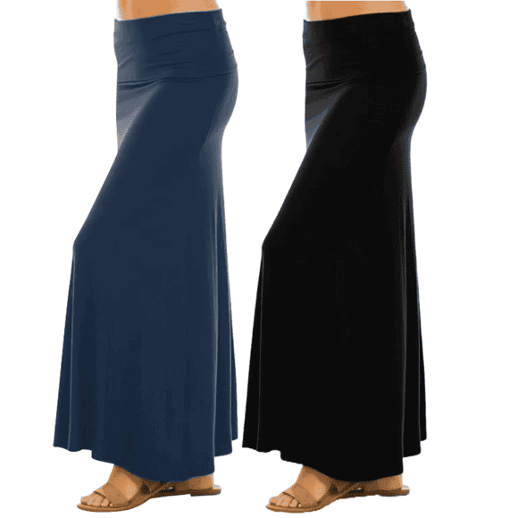Maxi Skirt for Women- Foldover High Waist Long Flare A-Line Skirt Maxi Dress XS-XL Made in USA