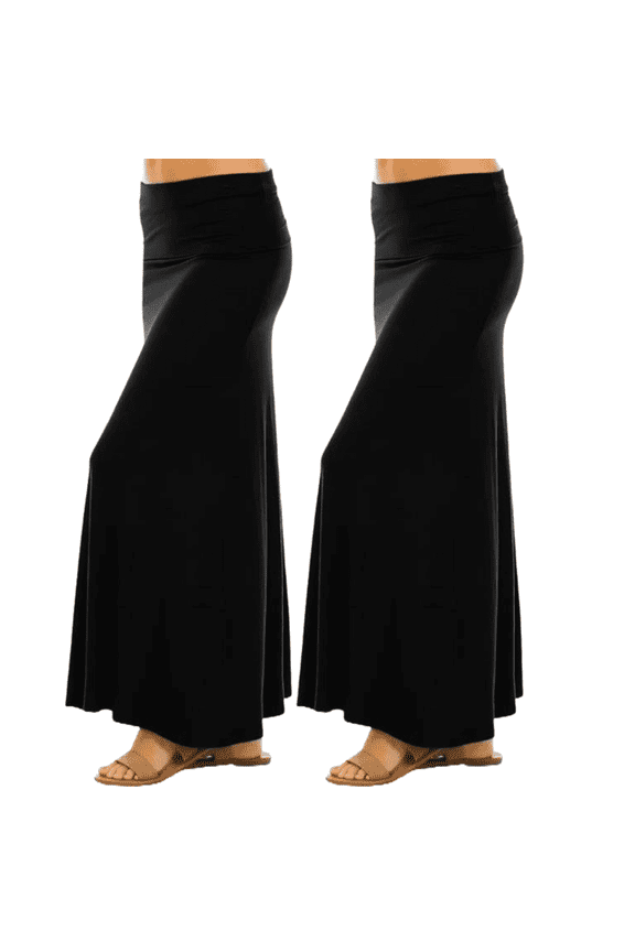 Maxi Skirt for Women- Foldover High Waist Long Flare A-Line Skirt Maxi Dress XS-XL Made in USA