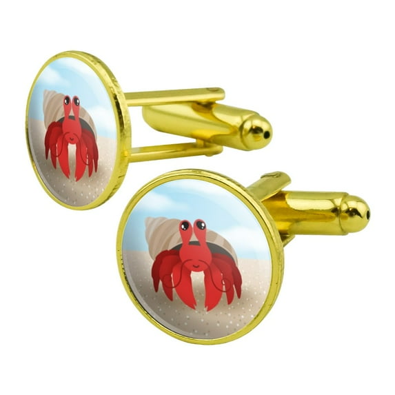 Sweet Hermit Crab Round Cufflink Set Gold Color