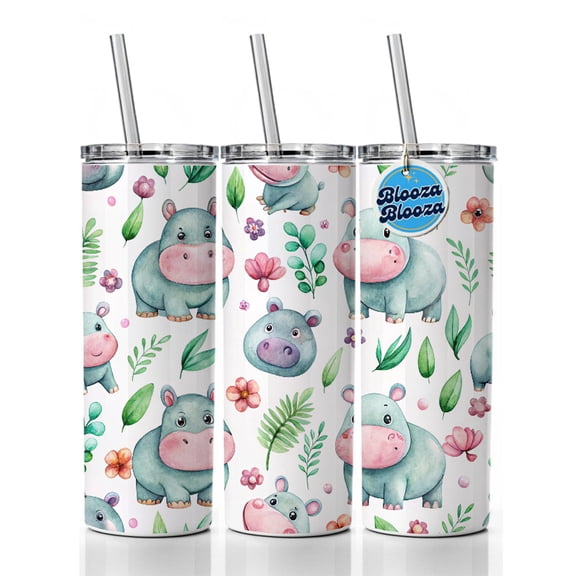 Sweet Hippos 20oz Insulated Water Bottle Skinny Tumbler Includes Straw