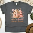 thumbnail image 1 of Sweet Holiday Season T-Shirt | Gingerbread House Graphic Tee, Dark Heather, Size 3XL, 1 of 6