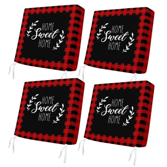 Sweet Home 4 Pcs Patio Cushion Covers, Vintage Minimalist Leaf Black Red Gingham Check Border Waterproof Outdoor Cushion Cover, Replacement Washable Sofa Chair Seat Cover with Zipper 24"x24"x4"