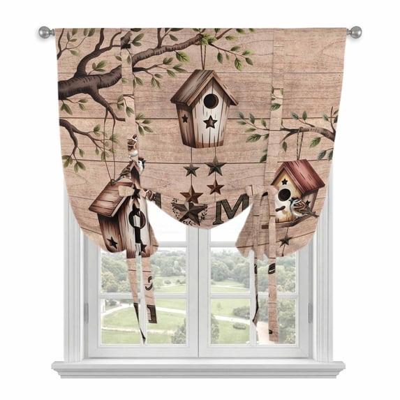Sweet Home Balloon Curtains for Windows, Bedroom Curtains 54 Inch Length, Western Stars Bird Houses Brown Wooden Grain Tie Up Curtains Panels Thermal Insulated Bathroom Curtains Window 42"x54"