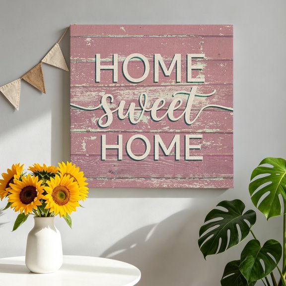 Sweet Home Canvas Wall Art for Living Room, Rustic Vintage Minimalist Pink Shabby Chic Wood Grain Poster Print Painting for Study Lounge Office Home Decoration Wall Pictures Prepare To Hang 16"x16"