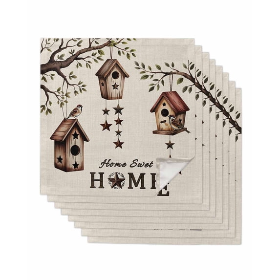 Sweet Home Cloth Napkins Set of 8 Reusable Dinner Napkins, Western Stars Bird Houses Farmhouse Retro Cocktail Napkin Washable Table Napkins for Wedding/Holiday Party/Baby Shower 20"x20"