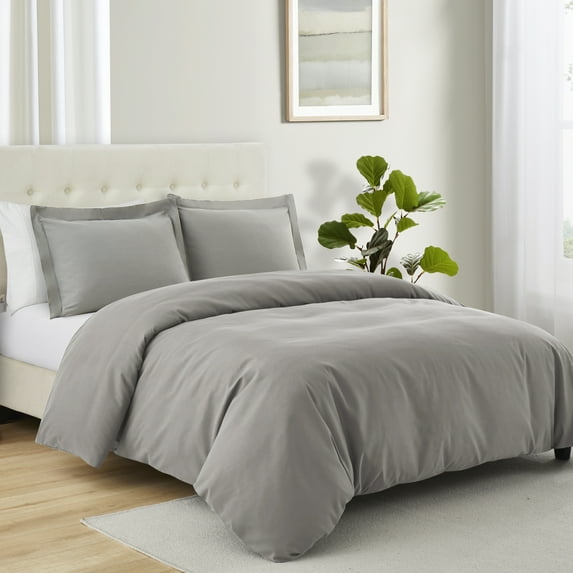 Sweet Home Collection 100% Combed Cotton Percale Duvet Set Made in Egypt 400 TC Gray Full/Queen