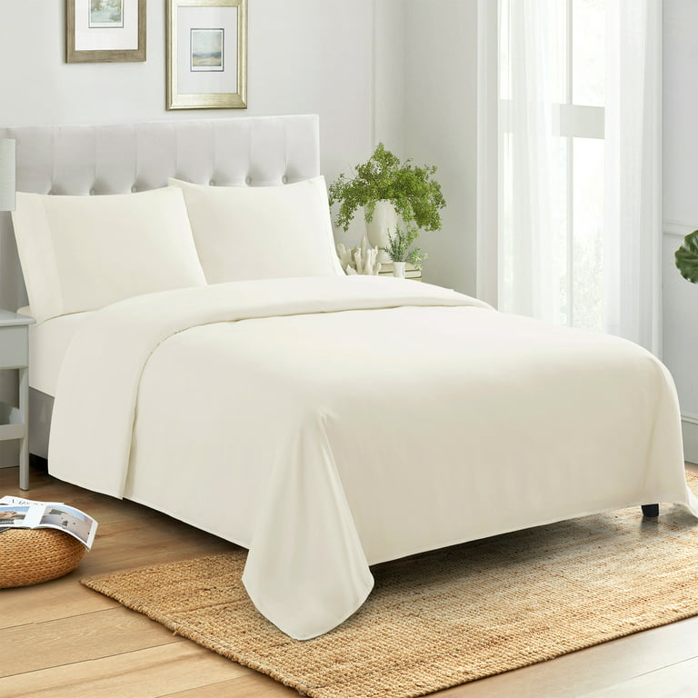 Sweet Home Collection 100% Combed Cotton Percale Sheet Set Made in Egypt  400 TC Ivory King 