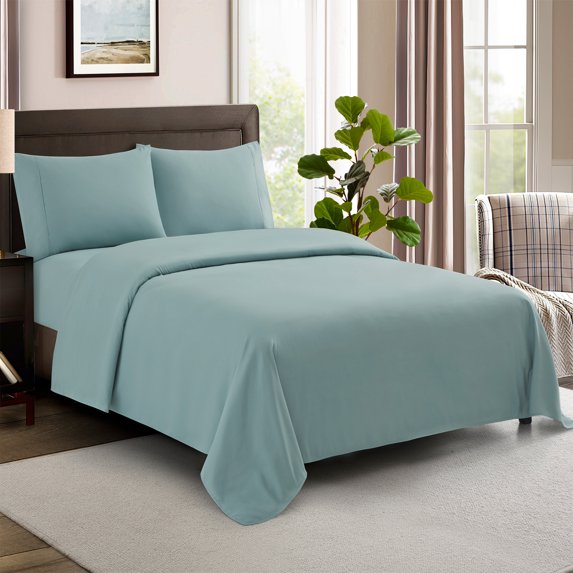 Sweet Home Collection 100% Combed Cotton Sateen Sheet Set Made in Egypt 600 TC Misty Blue Queen