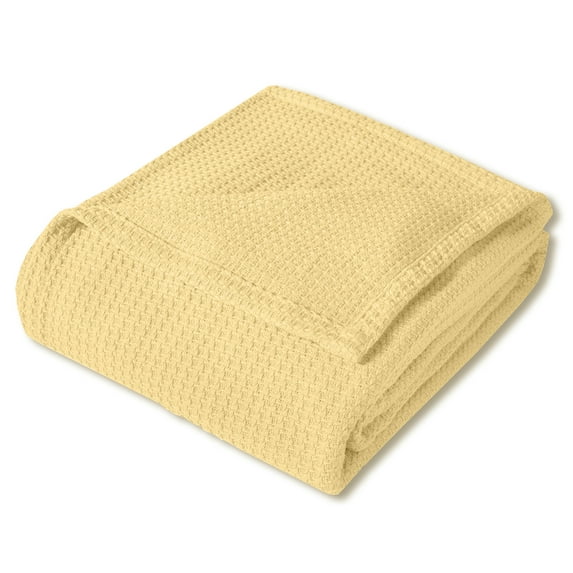 Sweet Home Collection 100% Fine Cotton Blanket Luxurious Basket Weave Stylish Design Soft and Comfortable All Season, King, Lemon