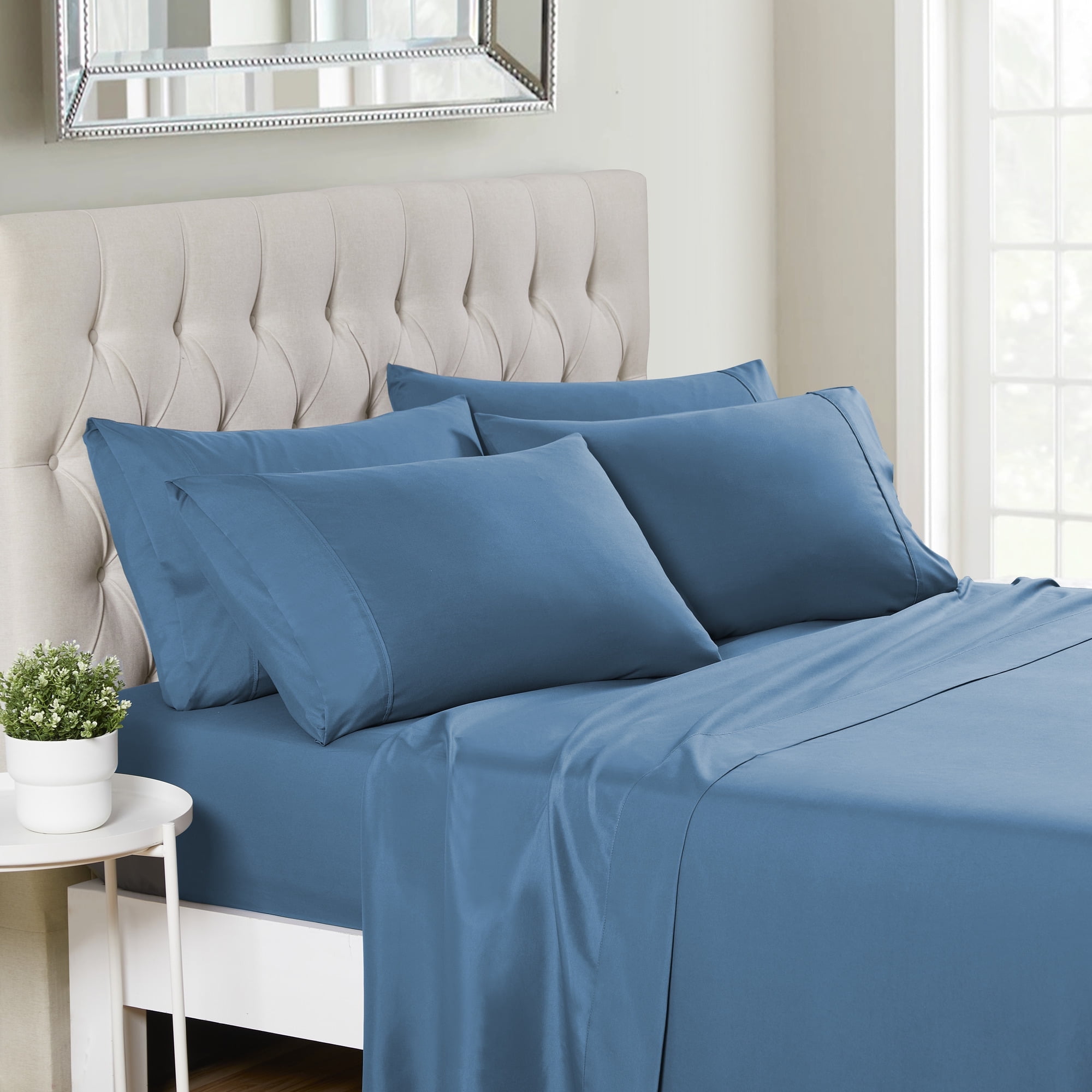 Twin Size Denim Blue Microfiber Sheet Set with Extra Pillowcases