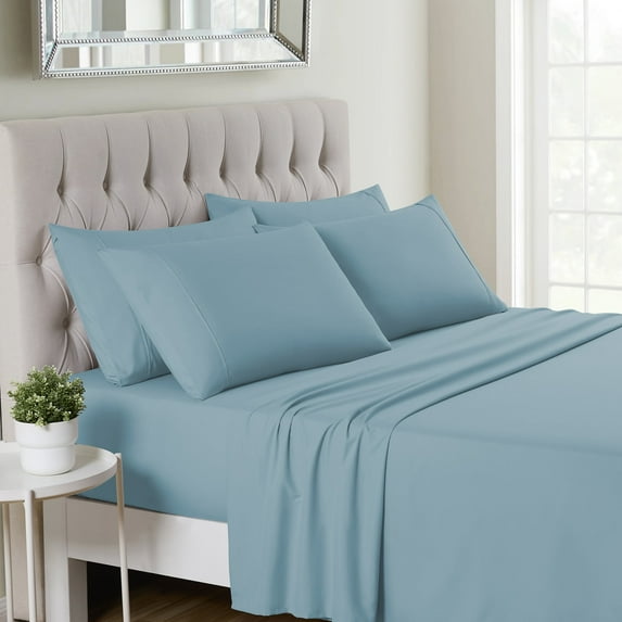 Sweet Home Collection 1500 Series 6 Piece Ultra Soft Microfiber Sheet Set, California King, Misty Blue