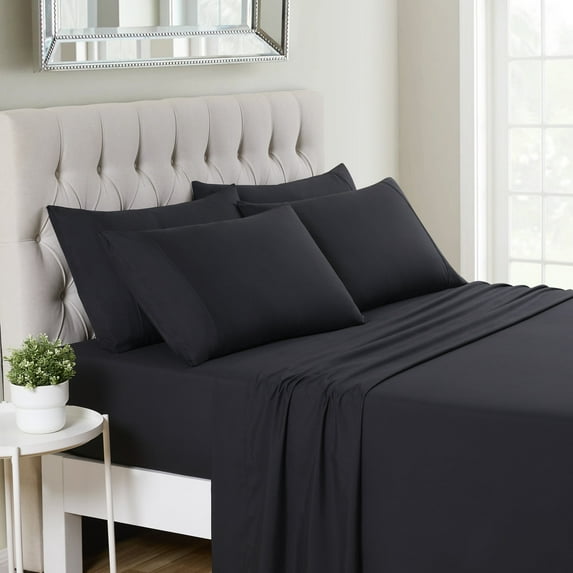 Sweet Home Collection 1500 Series 6 Piece Ultra Soft Microfiber Sheet Set, Full, Black