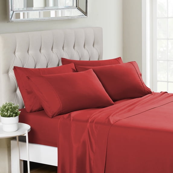 Sweet Home Collection 1500 Series 6 Piece Ultra Soft Microfiber Sheet Set, King, Samba/Red