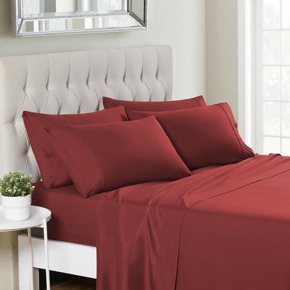 Sweet Home Collection 1500 Series 6 Piece Ultra Soft Microfiber Sheet Set, Queen, Burgundy