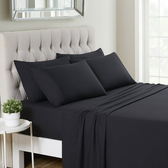 Sweet Home Collection 1500 Series 6 Piece Ultra Soft Microfiber Sheet Set, RV Truck/Short Queen, Black