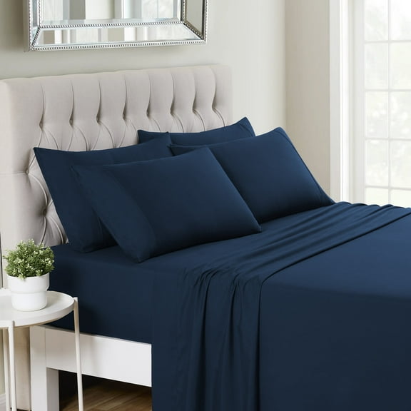 Sweet Home Collection 1500 Series 6 Piece Ultra Soft Microfiber Sheet Set, RV Truck/Short Queen, Navy