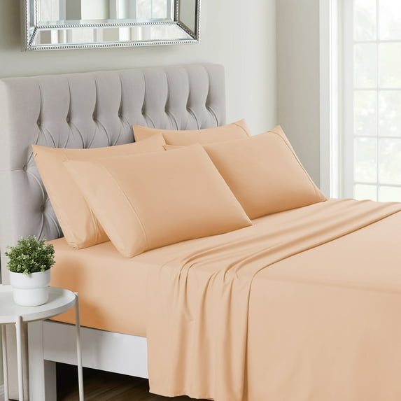 Sweet Home Collection 1500 Series 6 Piece Ultra Soft Microfiber Sheet Set, RV Truck/Short Queen, Peach