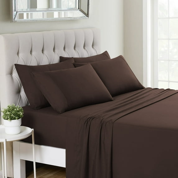 Sweet Home Collection 1500 Series 7 Piece Ultra Soft Microfiber Sheet Set, Split King, Brown