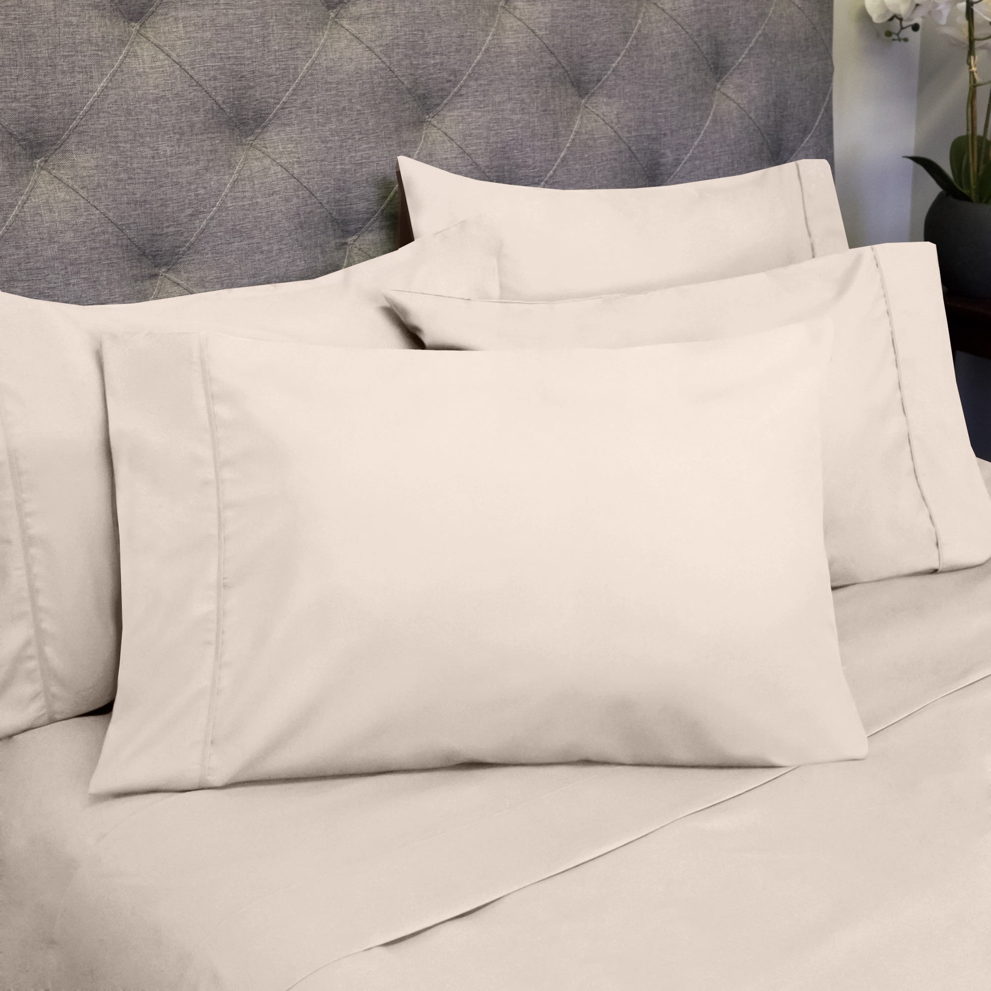 Beige Queen Microfiber Deep Pocket 6-Piece Sheet Set