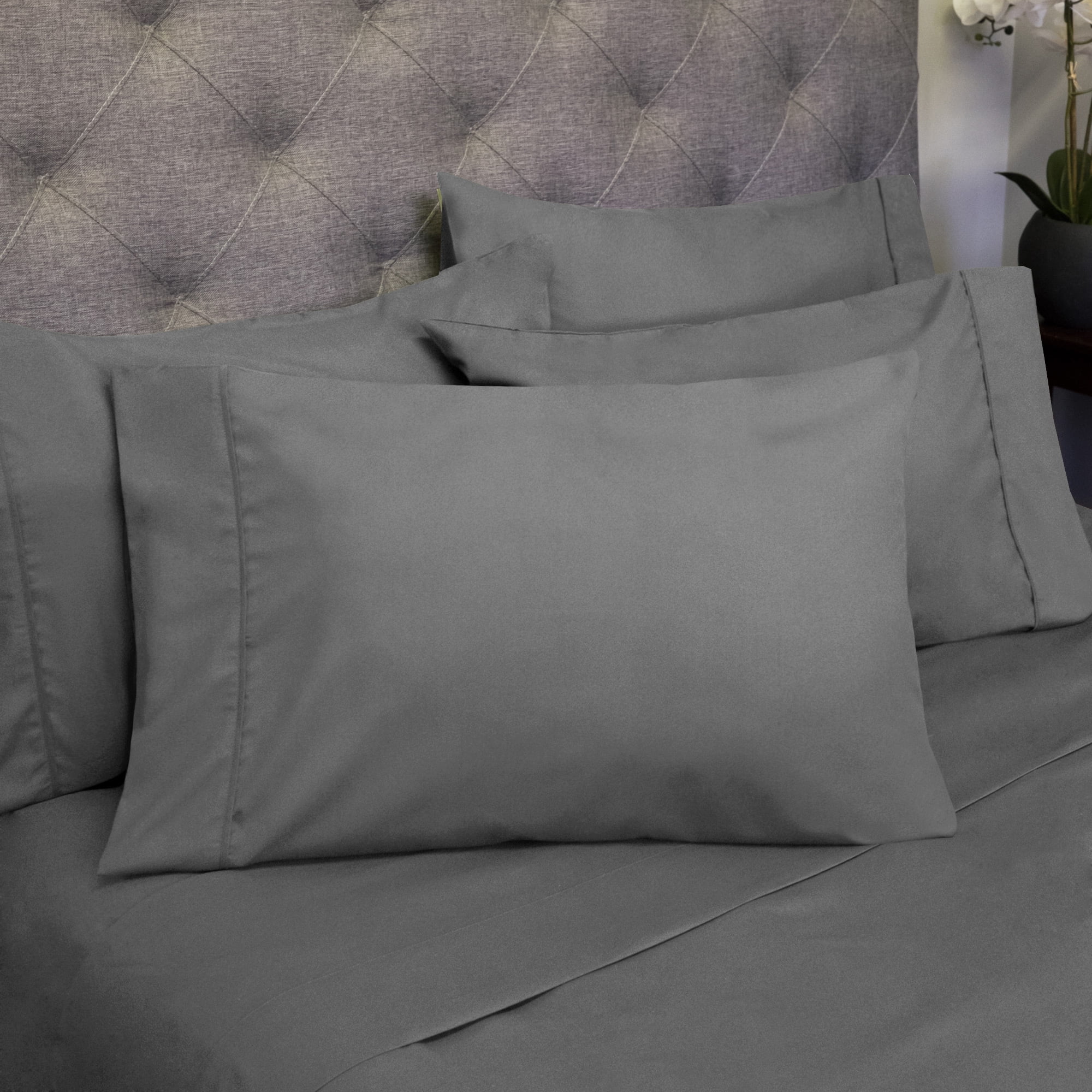 Gray Deep Pocket Microfiber Queen Sheet Set with Extra Pillowcases